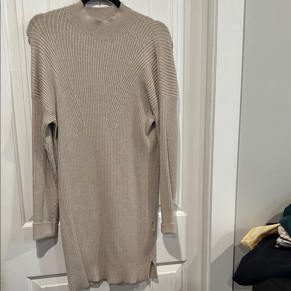 Women’s Ribbed Mock Neck Sweater Dress - Cream